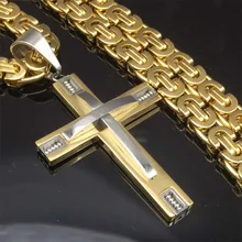 316L 2" Нержавеющая сталь Византийская цепь Рыцарский крест ожерелье мужские христианские ювелирные изделия золотого цвета распятие мужское ожерелье с кулоном