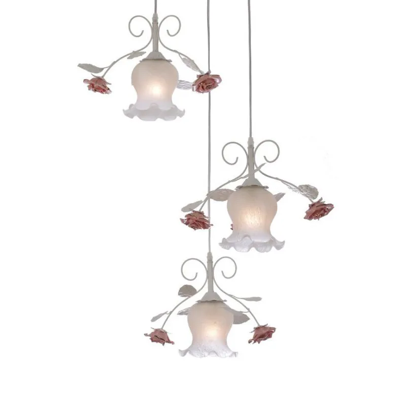 

Scandinavian Postmodern Pink Ceramic Flower Design Lamp Pendant LED Lighting For Restaurant Stair Dining Room Cafe Tabletop Bar
