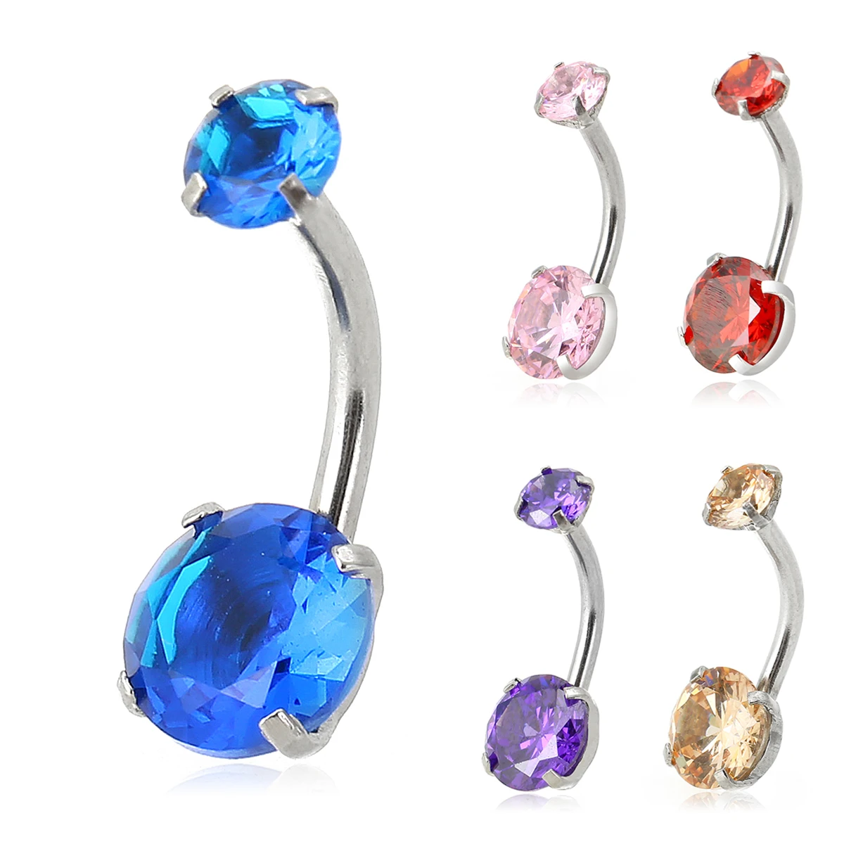 Vintage Double Gem Belly Body Piercing Jewelry Shellhard Stainless Steel Crystal Navel Belly 
