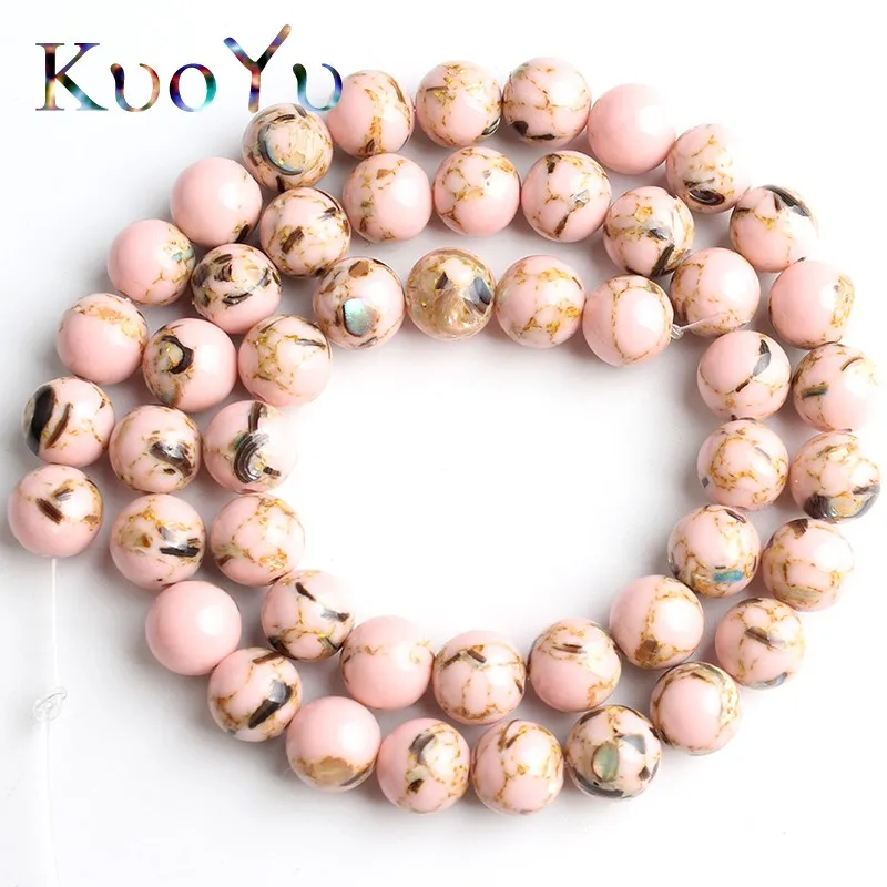 

Pink Shell Turquoises Stone Synthesis Beads Round Loose Spacer Beads For Jewelry Making DIY Bracelets 15''Strand 4/6/8/10/12mm
