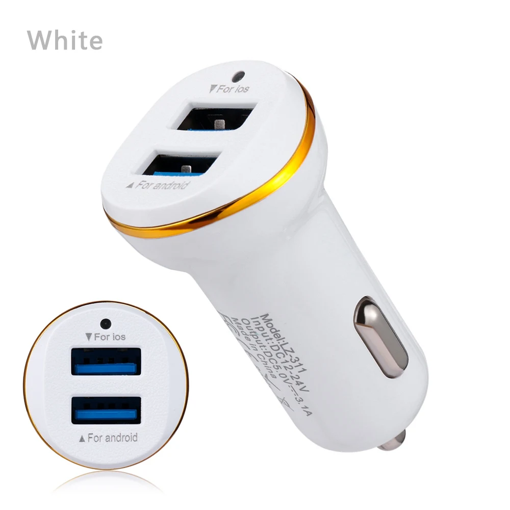 Универсальный 3.1A двойной зарядное устройство USB адаптер, быстрая зарядка для iPhone samsung Смартфон Гнездо прикуривателя аксессуары - Название цвета: Белый