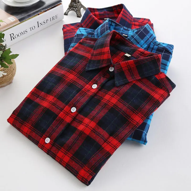 

Women's Plaid Office Shirts Casual Long Sleeve Turn-down Collar Female Blouses 2019 Spring Autumn Button Fashion Plus Size Tops