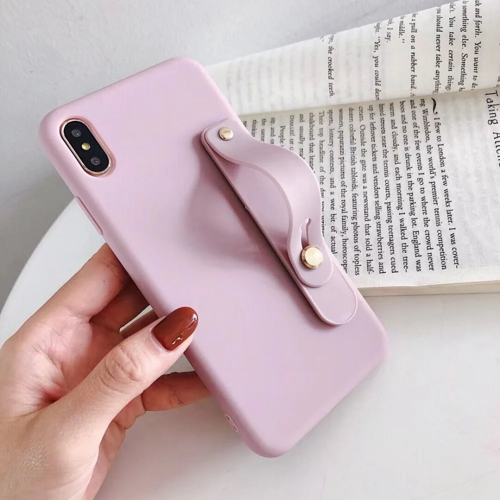 HUANQING Fashion solid color bracket cell phone case For X XR XS Max luxury For iPhone 6 6S 7 7Plus 8 8Plus Protective Cover case08