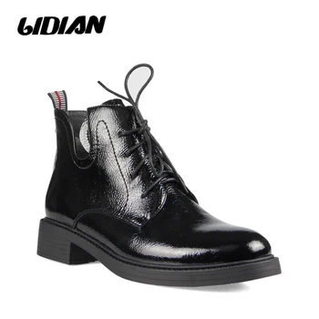 

LIDIAN 2018 Ankle Boots Women Luxury Genuine Leather Boots Handmade Black Fashion Autumn Boots With Short Plush Women Shoes B63