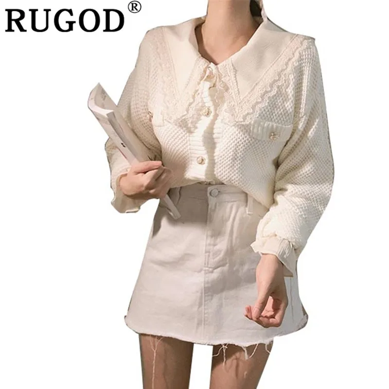 RUGOD, винтажные модные женские топы, одноцветные, с круглым вырезом, повседневные женские кардиганы,, вязаная теплая зимняя одежда, pull femme hiver