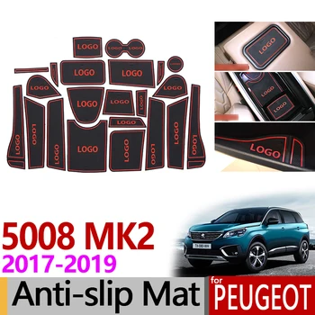 

for Peugeot 5008 MK2 2017 2018 2019 Anti-Slip Rubber Mat Cup Door Groove Cushion 22pc Accessories 5008 II 2 SUV 2nd Gen Stickers