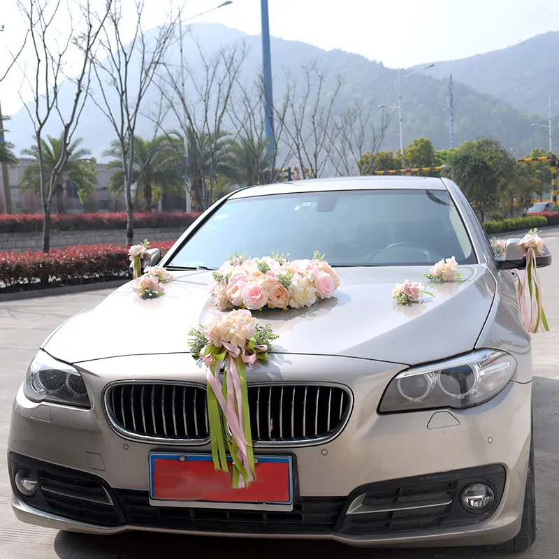 

New Silk Ribbon Flower Wedding Party Artificial Flowers Bridal Car Mirror Door Decoration XOA88