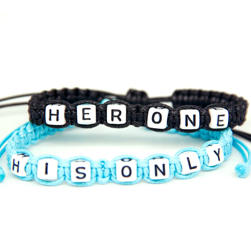 

2pcs/pair Fashion Couple Bracelets Black Her One And Sky Blue His Only Rope Chains Lovers Gift Handmade Jewelry Charm Bracelets
