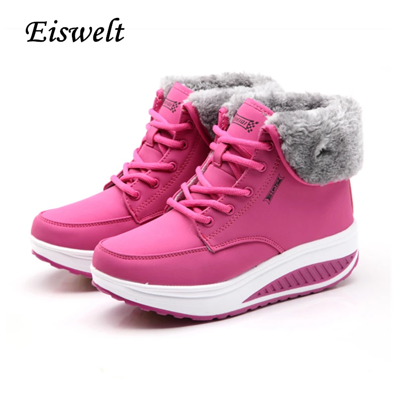 Vente EISWELT Hiver Femelle Plus Le Velours Swing Chaussures Plate Forme de Neige Bottes Femmes Thermiques Coton rembourré Chaussures Plat Cheville Bottes # EHL18