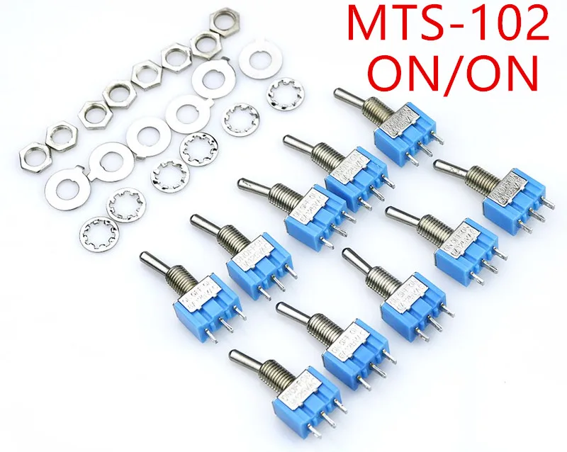 10 шт./лот синий мини MTS-102 3-контактный SPDT ON-ON 6A 125VAC миниатюрные тумблеры MTS-103 3-контактный ВКЛ-ВЫКЛ-на