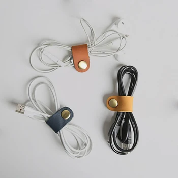 

1PCS Headset Earphone Wire Portable USB Cable Cord leather Winder Headphone Case Korean Desk Manager