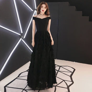 

2019 Vintage Evening Dresses Sleeveless Unique Black Lace Long Party Gowns Women's A-line Elegant Robe De Soiree LF235