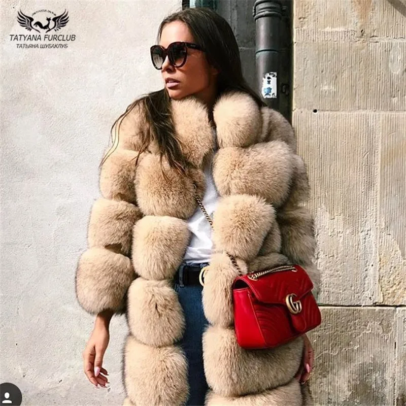 Натуральная Шуба из натурального Лисьего меха, женская верхняя одежда из натурального меха, зимняя теплая куртка из натурального Лисьего меха, женские пальто размера плюс, повседневные пальто в стиле панк