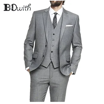 

Wedding Men Suit Grey Notched Collar Slim Fit 3 Pieces Jacket+Pants+Vest For Wedding Tuxedos Formal Suits Custom Made