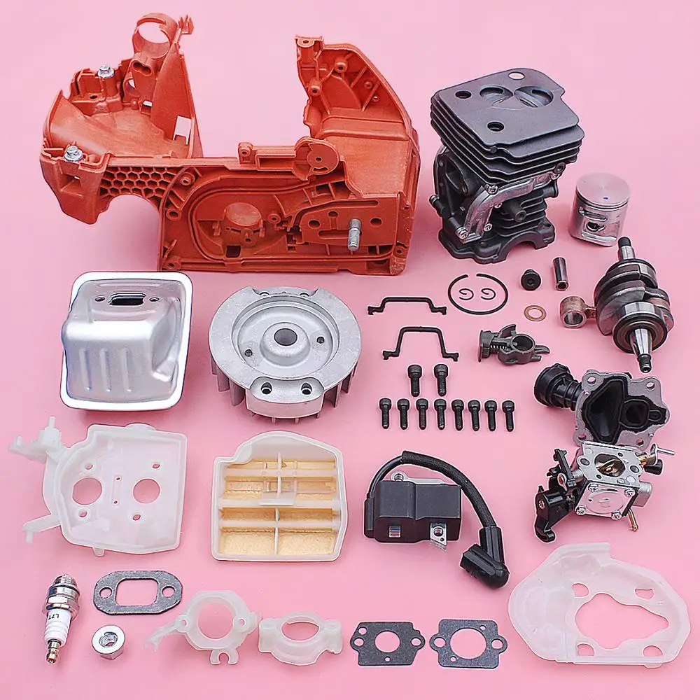 Crankcase Crankshaft 42mm Cylinder Piston Kit For Husqvarna 445 450 Flywheel Ignition Coil Muffler Intake Manifold Repair Kit