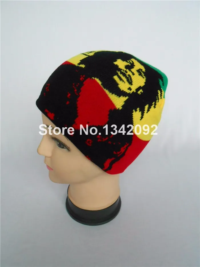 Лидер продаж, шерстяные вязаные шапочки Bob Marley, ямайская певица, хип-хоп шапка gorro для женщин и мужчин, черный, зеленый, желтый, красный
