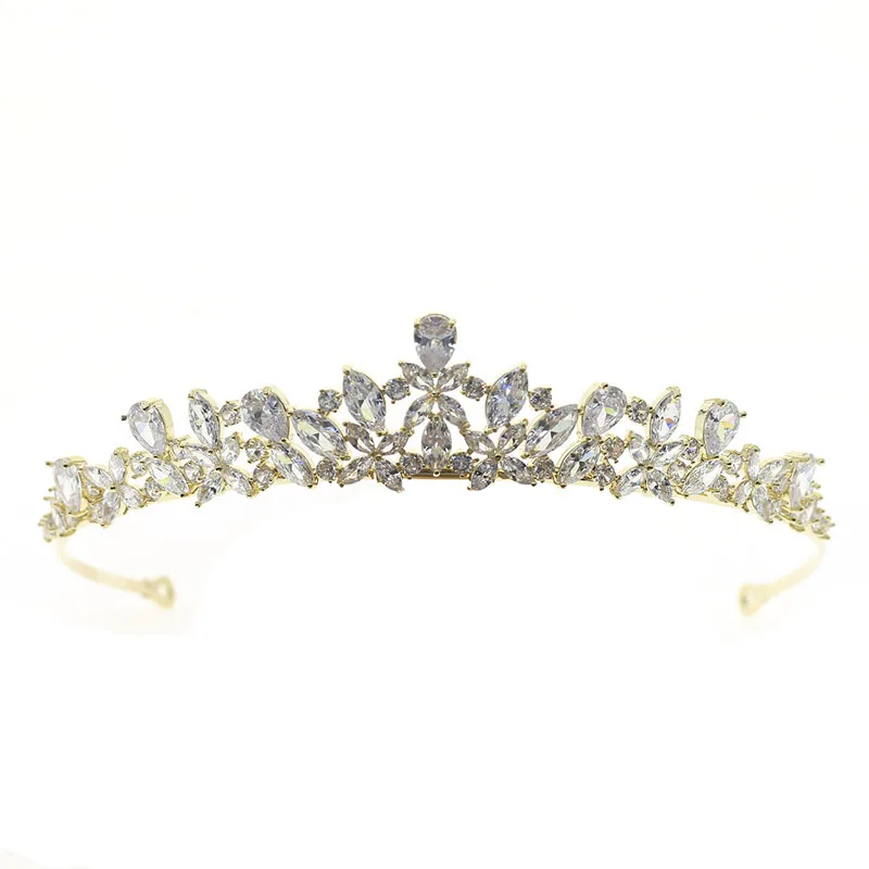SLBRIDAL сверкающие винтажные золотые фианиты Свадебные тиара CZ свадебные королевские вечерние королевские короны женские ювелирные изделия