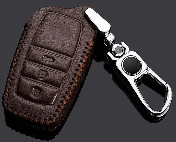 Чехол-держатель из натуральной кожи для ключей Toyota Crown eiz Highlander Landcruiser, 3 кнопки, сменный держатель для ключей