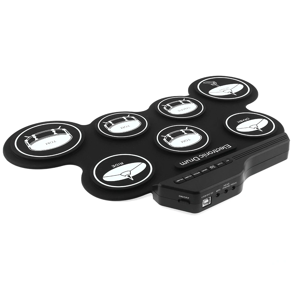 Портативный кремниевый электронный цифровой USB 7 подушечек свернутый набор силиконовый Электрический барабанный комплект с барабанными палочками и поддерживающей педалью
