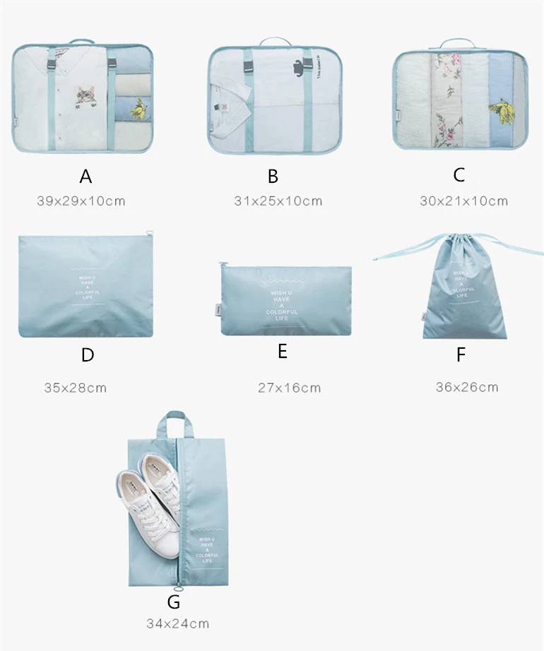Travel Portable Storage Bag For Toiletries Shoe Cloth Luggage Organizer Suit With Buckle 7pcs/set Waterproof Closet Organizer