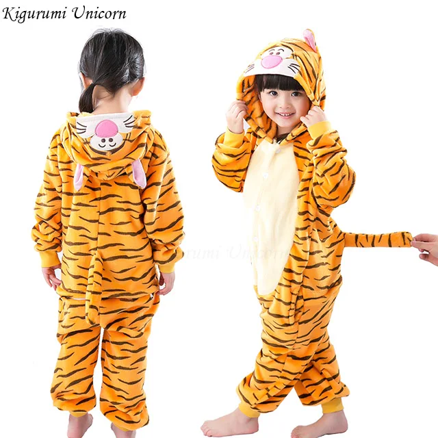 Детские пижамы с единорогом для мальчиков и девочек; фланелевые детские пижамы; комплект одежды для сна с животными; зимние комбинезоны с единорогом; Пижама - Цвет: Tigger
