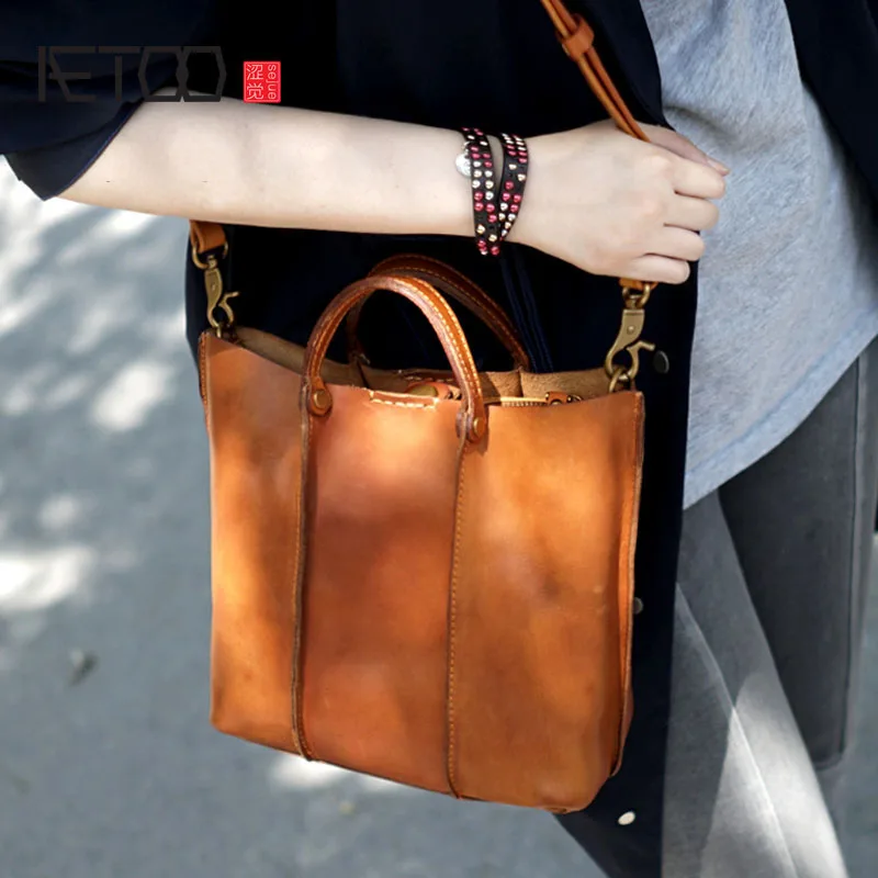 AETOO Hand-shoulder diagonal back portable female models leather leather vegetable tanned leather bag small retro make old