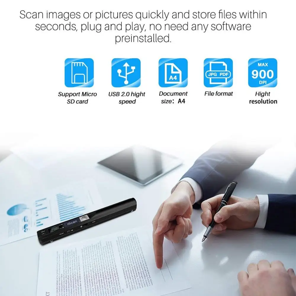 Портативный ручной сканер документов с 16 Гб MicroSD карты мини-ручка сканер документов и изображений A4 размер 900 dpi JPEG/PDF формат