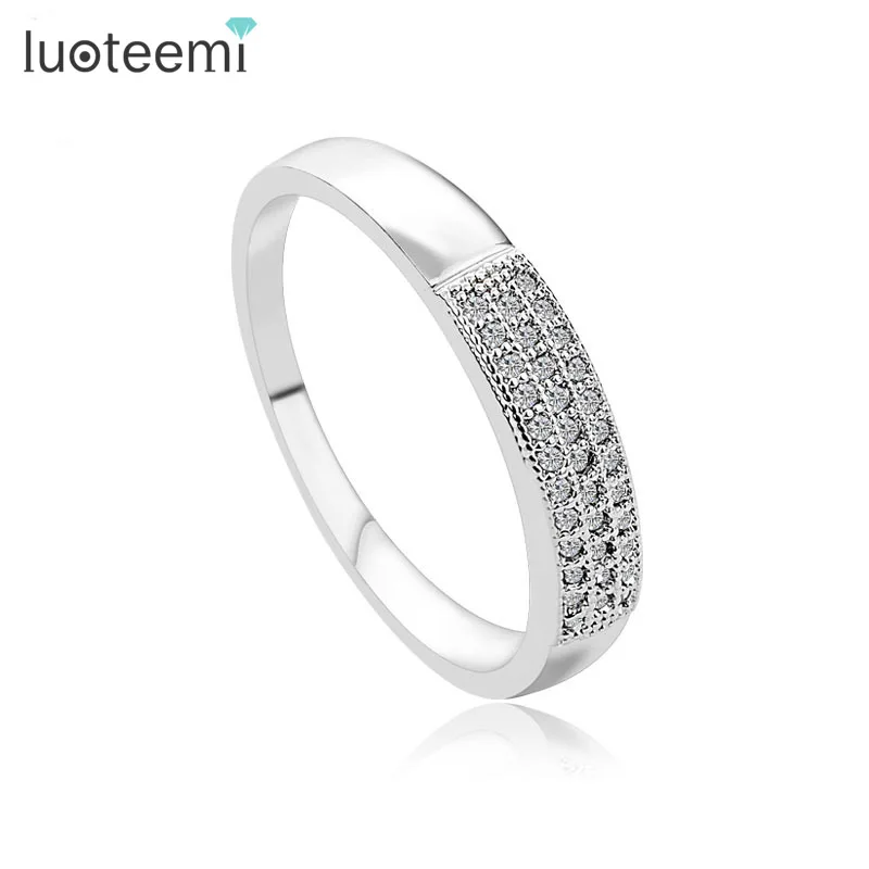 

LUOTEEMI Quality Personality Elegant white gold-Color CZ Crystal Rings Fashion Jewelry for Women Girl Party Accessories