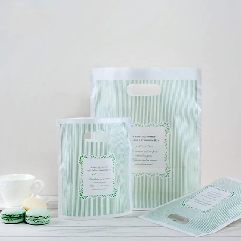 100pcs/lot Mint green stripe series of beautiful plastic bags Biscuits