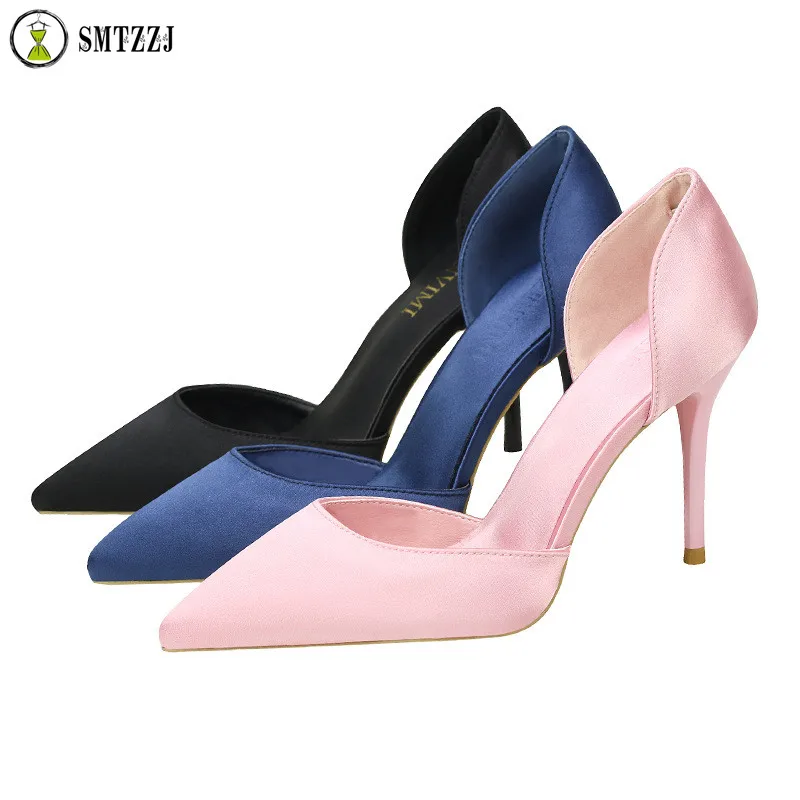 

SMTZZJ 2019 Luxury shoes Women Pumps 2019 New High Heels Black Party Office Wear Shoes Thin Shallow Fashion Shoes Stiletto 34-39