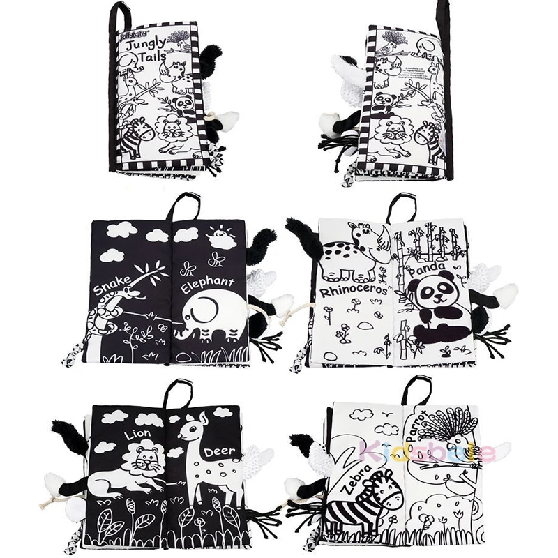 Soft Tails Animals Book Baby Toys Black White Early Learning Education Toys For Children Cloth Rustle Books For Infant