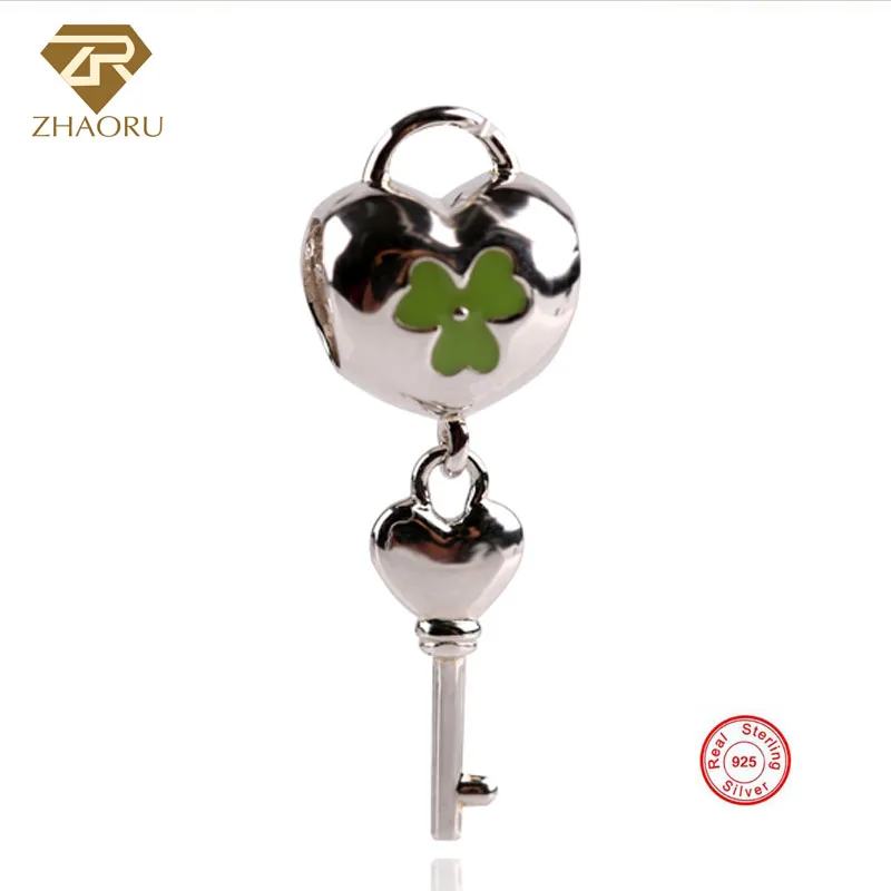 

Zhaoru 925 Sterling Silver Enamal Pendant Charm Fit Bracelet & Bangle & Necklace DIY Fine Jewelry Silver Key Bead