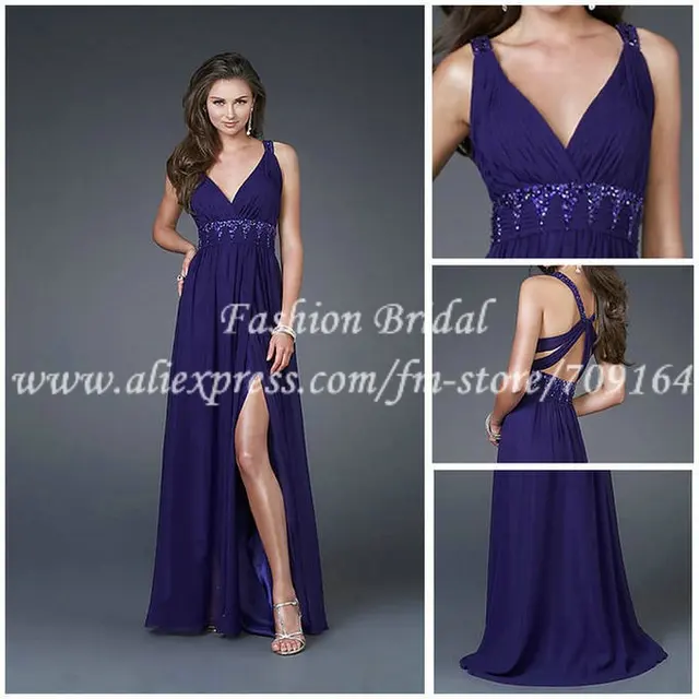 Dark Purple V-Neck Prom Dress