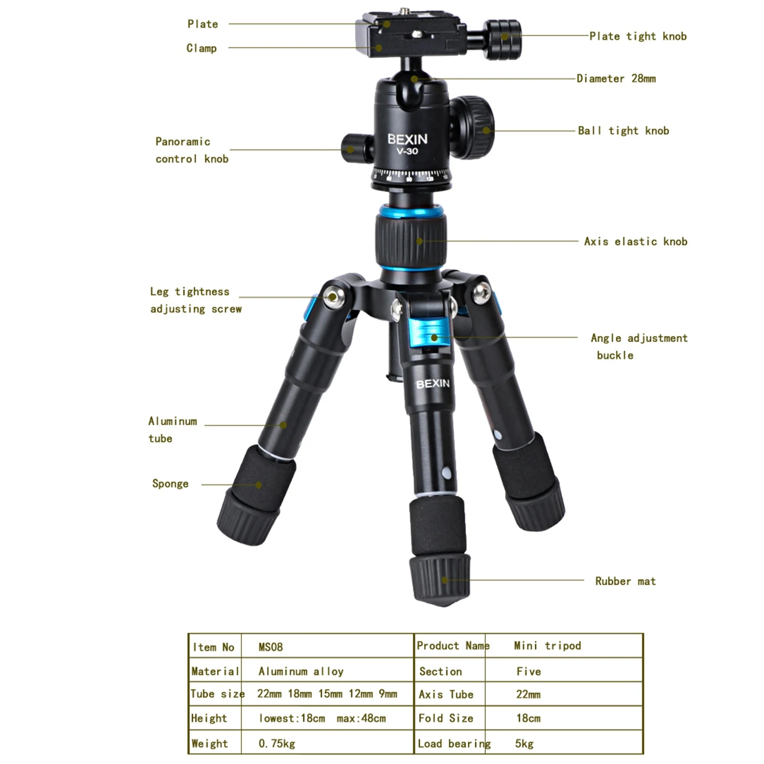 Bexin Ms08 камера Путешествия Professional фотографии смартфон рыболовный штатив шаровой головкой мини штатив держатель для телефона