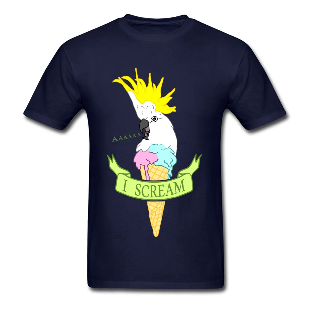 Tops Shirt I scream ice cream cockatoo Summer Short Sleeve 100% Cotton Crew Neck Mens Top T-shirts Birthday T-Shirt Latest I scream ice cream cockatoo navy