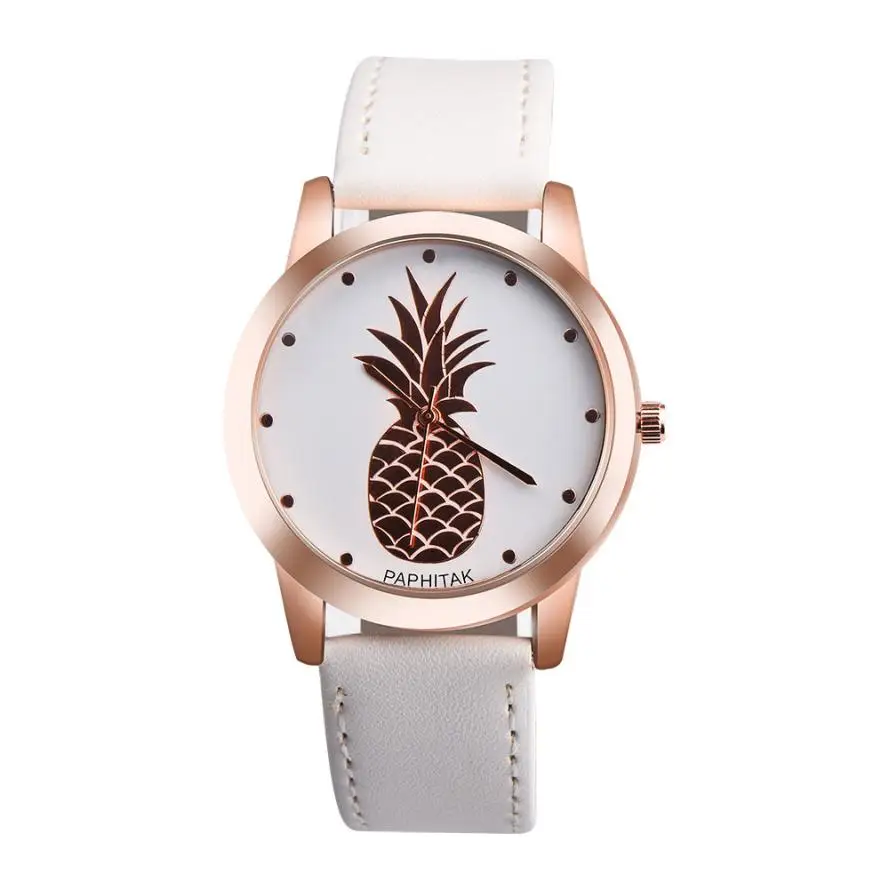 

2018 Fashion Womens Men Pineapple Faux Leather Analog Quartz Watch Lady cute Pineapple Pattern Watch funny leather watches
