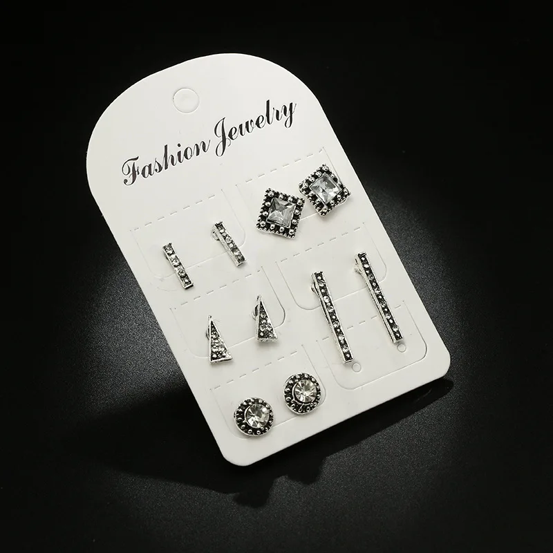RscvonM, модные серьги-гвоздики, набор, 5 пар/уп., кристалл, серебро, цвет, треугольник, кристалл, серьги для женщин, Boho Jewelry Brincos