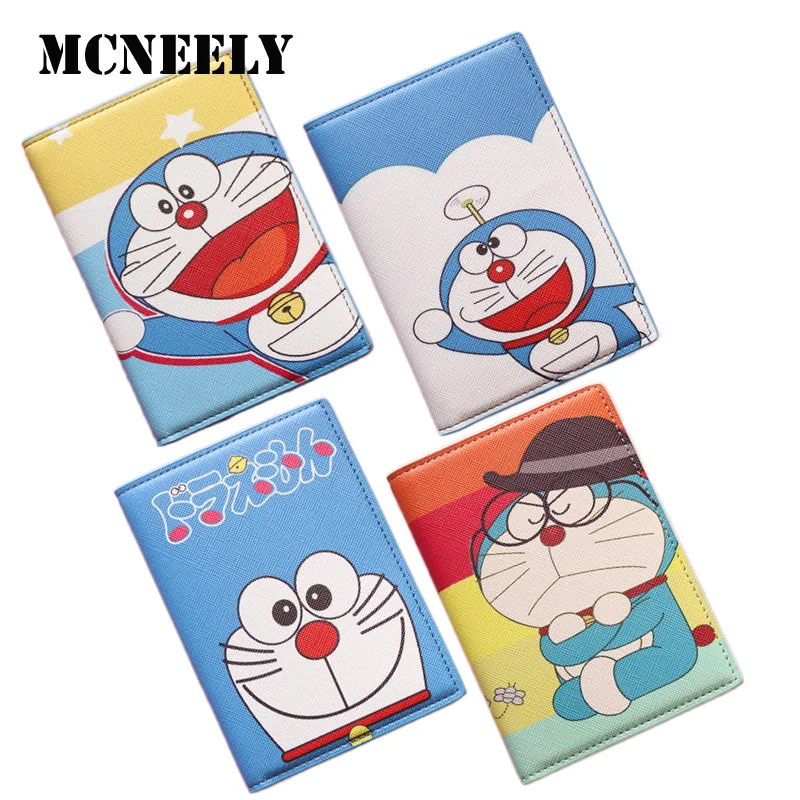 

Cartoon Doraemon Travel Passport Holder Card Bag Leather Fashion French Passport Cover passport Case Wallet for kids Men Women