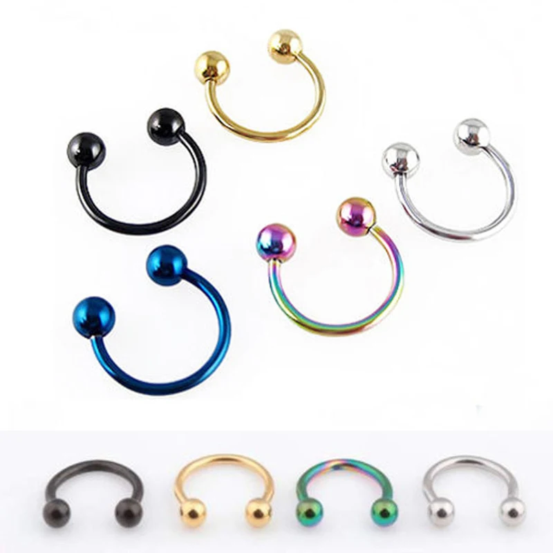 10pcs Fashion Lip Nose Hoop Balls Body Piercing Jewelry Shellhard Stainless Steel Horseshoe Bar Ear Ring Belly Button Femme