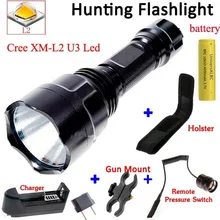 C8 2000 люмен CREE XM-L2 светодиодный 5 Режим охотничий лагерь фонарик для велосипеда+ 18650 батарея+ пистолет крепление+ Зарядное устройство+ чехол+ пульт дистанционного управления
