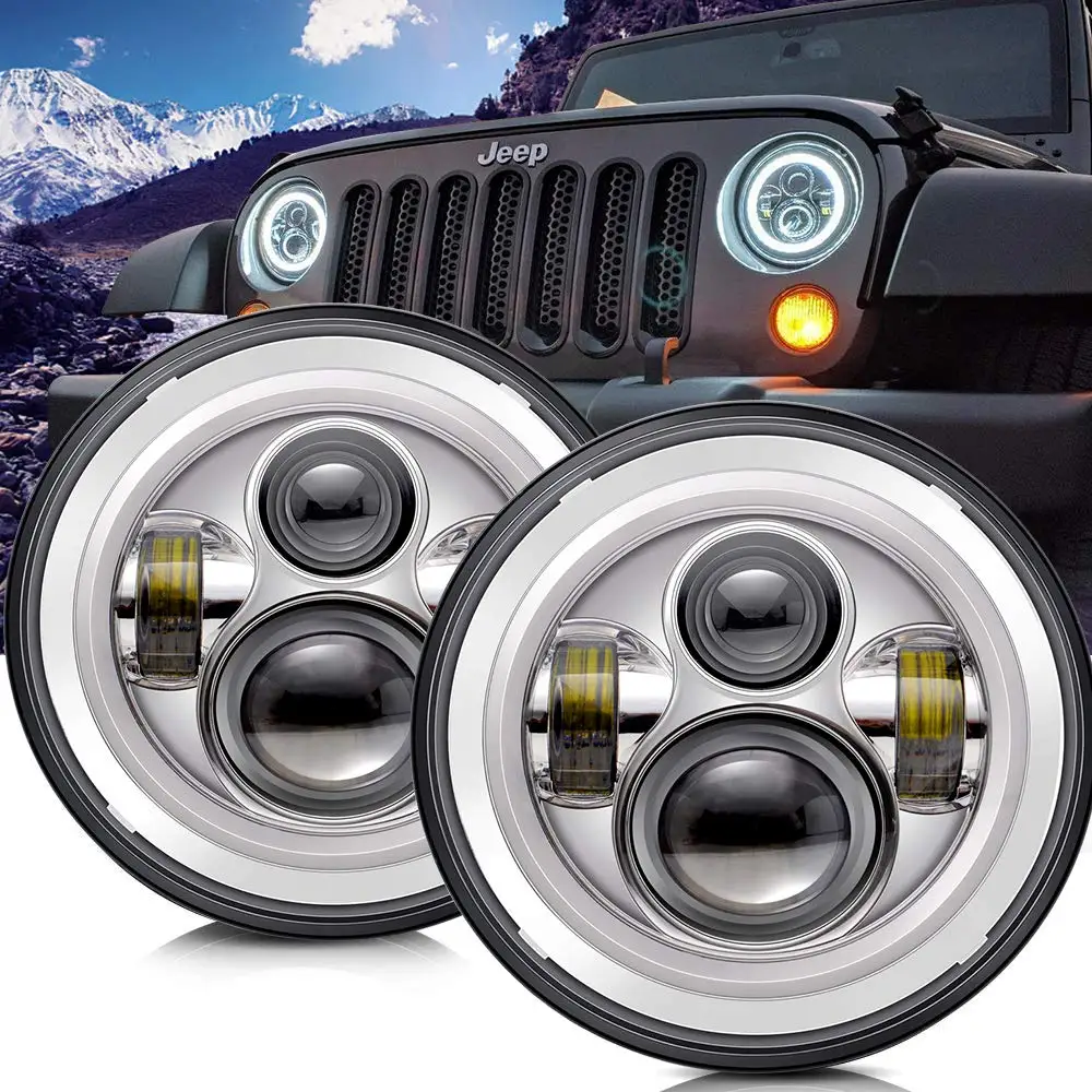 

60W Round LED Headlights Turn Signal Lamp PC LENS White 6000K For Jeep Wrangler JK TJ LJ CJ Hummer H1 H2 pair