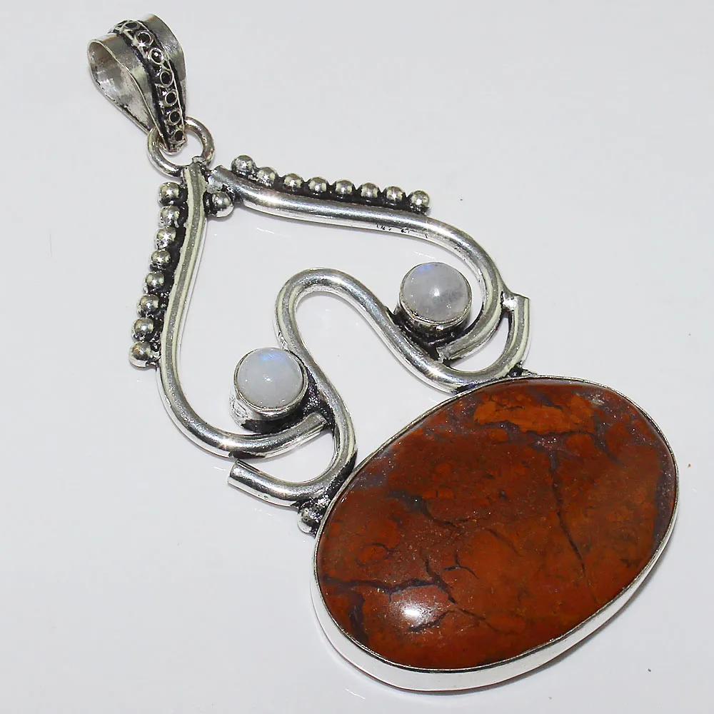 

Jaspers & Moonstone Pendant Silver Overlay over Copper , 75 mm, P1072