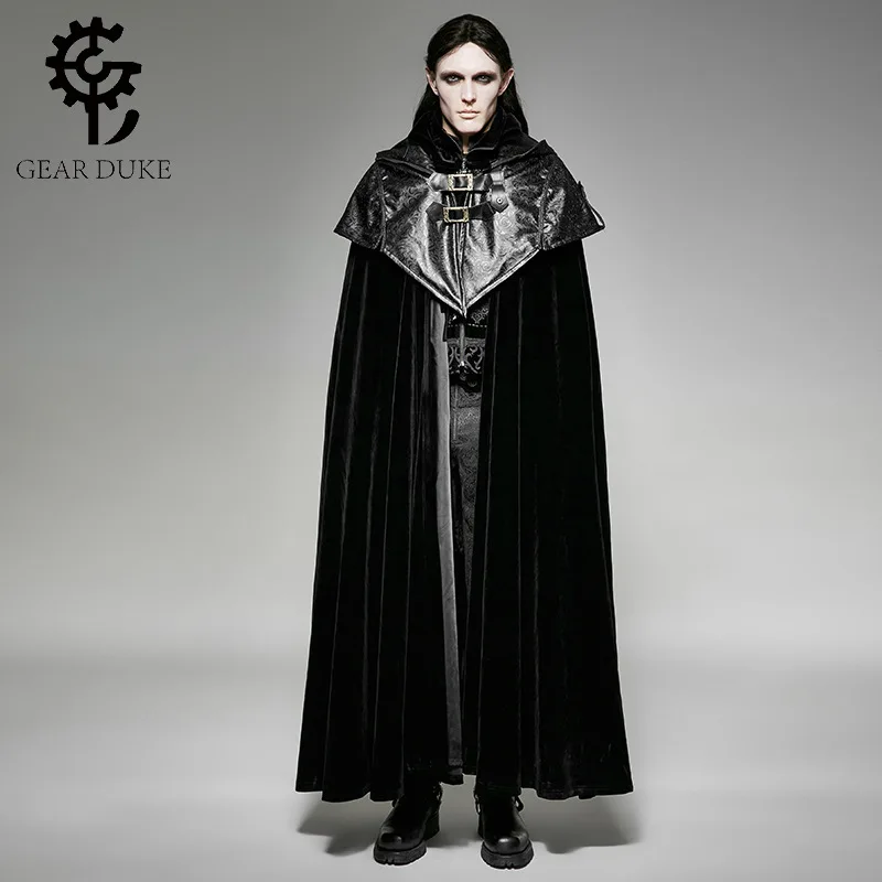 GearDuke стимпанк Мужской плащ с капюшоном длинный пальто готический Хэллоуин