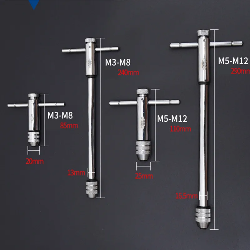 Регулируемый 3-8 мм/5-12 мм Т-образная трещоточная головка гаечный ключ с M3-M8 винтовой резьбой Метрическая Вилка Простой ручной машинистский инструмент