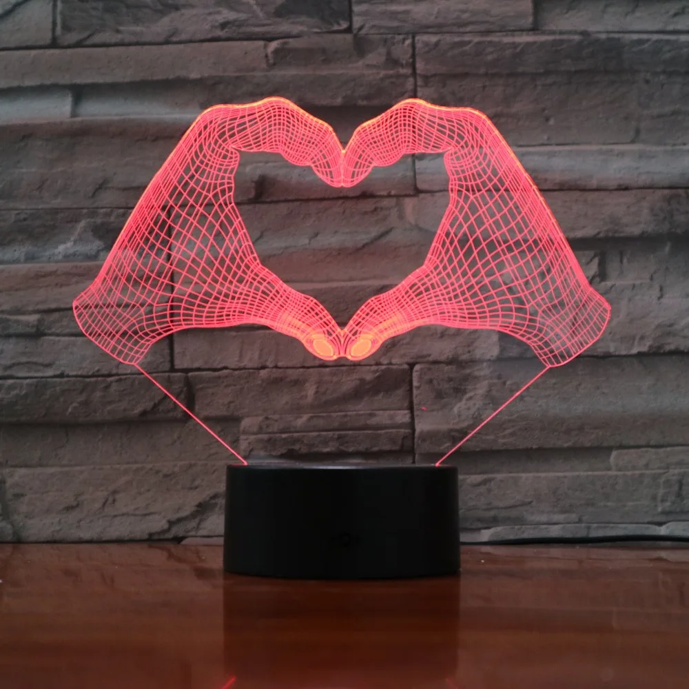 «Любящее сердце» жеста рукой 3D светодиодный Ночной светильник с 7 цветов светильник для украшения дома лампы удивительный оптический светильник Рождественский подарок 3D-797