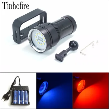 

Underwater Video Light 10xL2 White Led+4x Red Led+4x UV/Blue Led Waterproof Diving LED Flashlight With Ball Mount and 4x Battery
