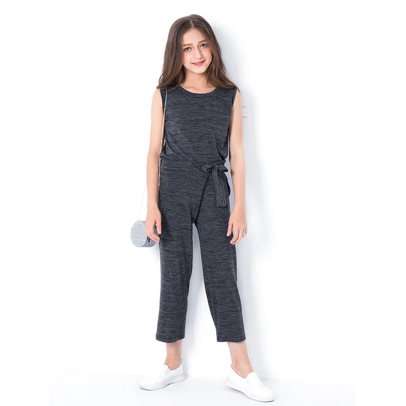 

2018 Girls Summer Set Leisure Vest Tops Cropped Pants Large Children Casual Sleeveless Tee Shirt Clothing Set Outfit for Teens
