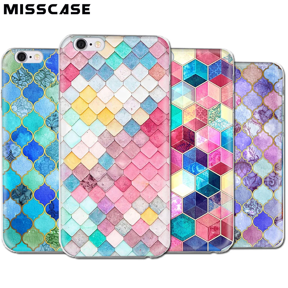 MISSCASE Phone Case for iPhone X 7 6 6s 8 Plus 5s Soft Silicone Lattice Painted Cover Fitted 5 5S SE |