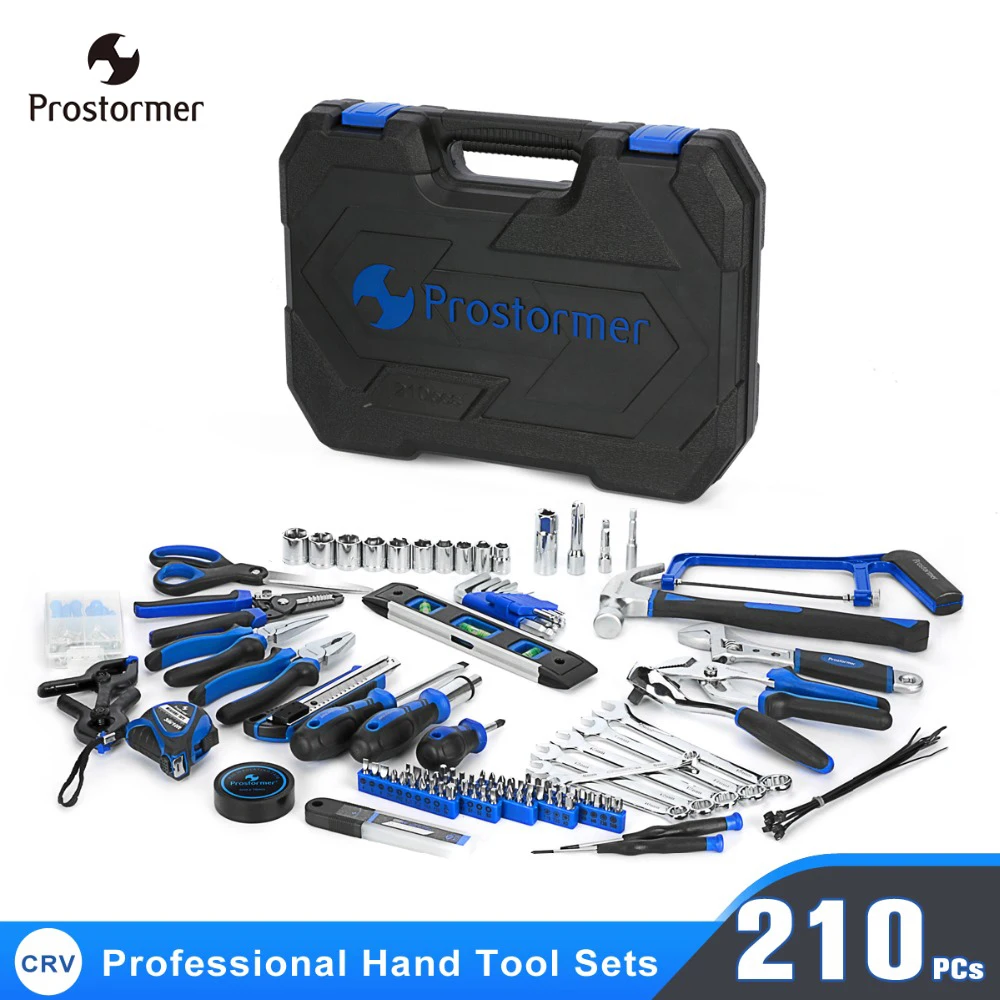 

Prostormer 210 Pcs Hand Tools Set Professional Combination Kit with Storage Toolbox General Household Auto Repair Mixed Tool