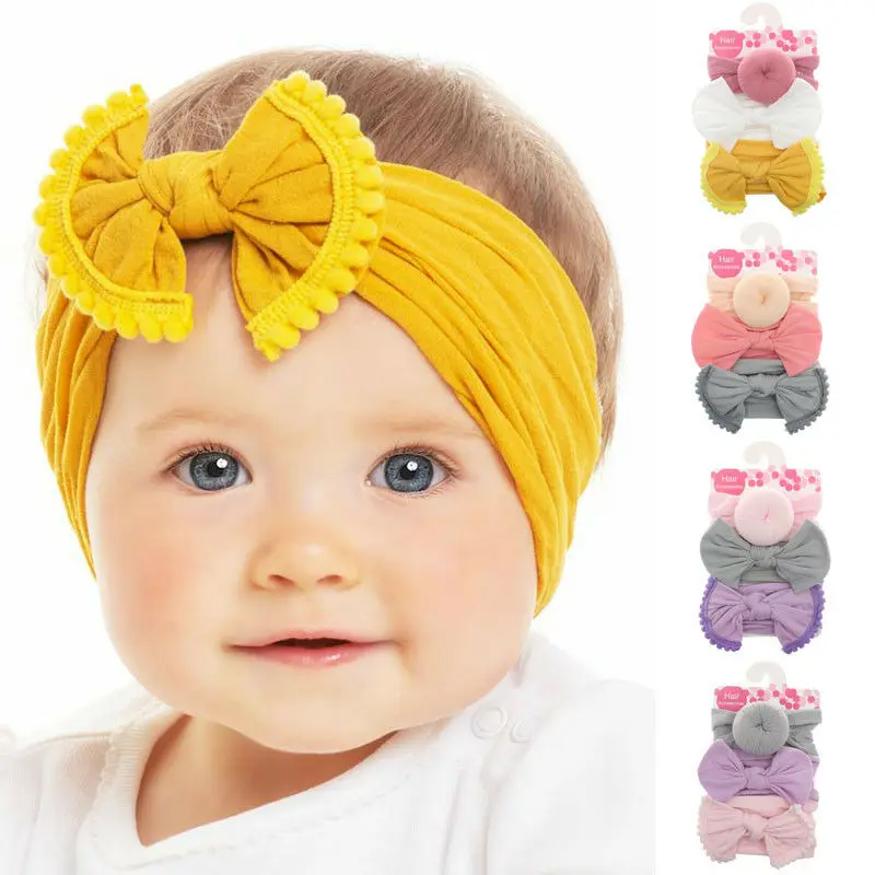 Elastic Baby Toddler Girls Bow Hairband Headband Stretch Turban Knot Head Wrap 
